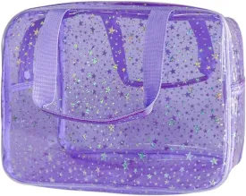 12X5X8 Portable 8L Purple Clear Makeup Bag Twinkle Star Toiletry Bag Waterproof Cosmetic Bag With Zipper & Handle for Concert Sports Events Travel Commuting Beach Essential