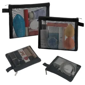 4 Pack Mini Cosmetic Bags, Small Mesh Makeup Bag with Zipper for Home Office Purse Multipurpose Nylon Bag (Black)