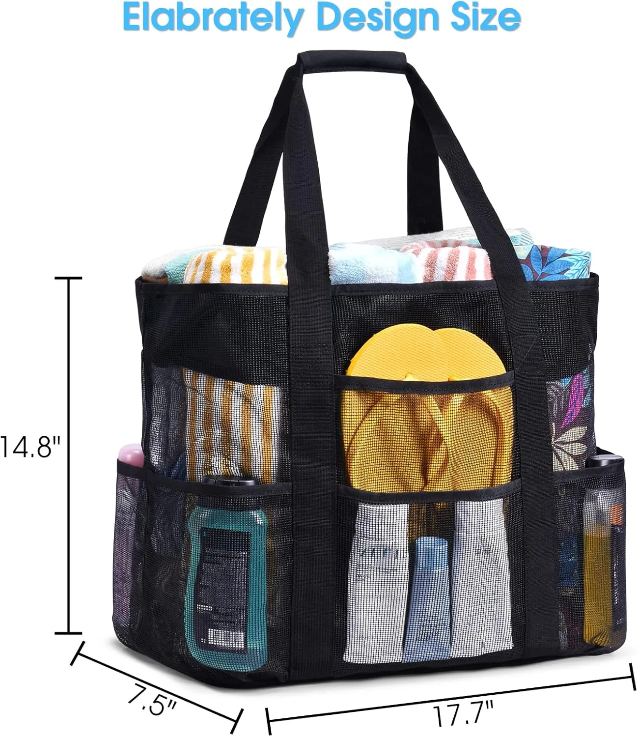 Becokan Beach Bags for Women Mesh Beach Bag for Women Swim Pool Bag Beach Tote Bag for Vacation Zipper Closure 9 Pockets