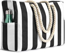 Becokan Women's Pool Swim Bag - Waterproof Sandproof Large Stripe Beach Tote with Zipper