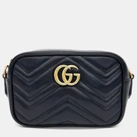 Black Calfskin Matelasse Mini GG Marmont Camera Crossbody Bag
