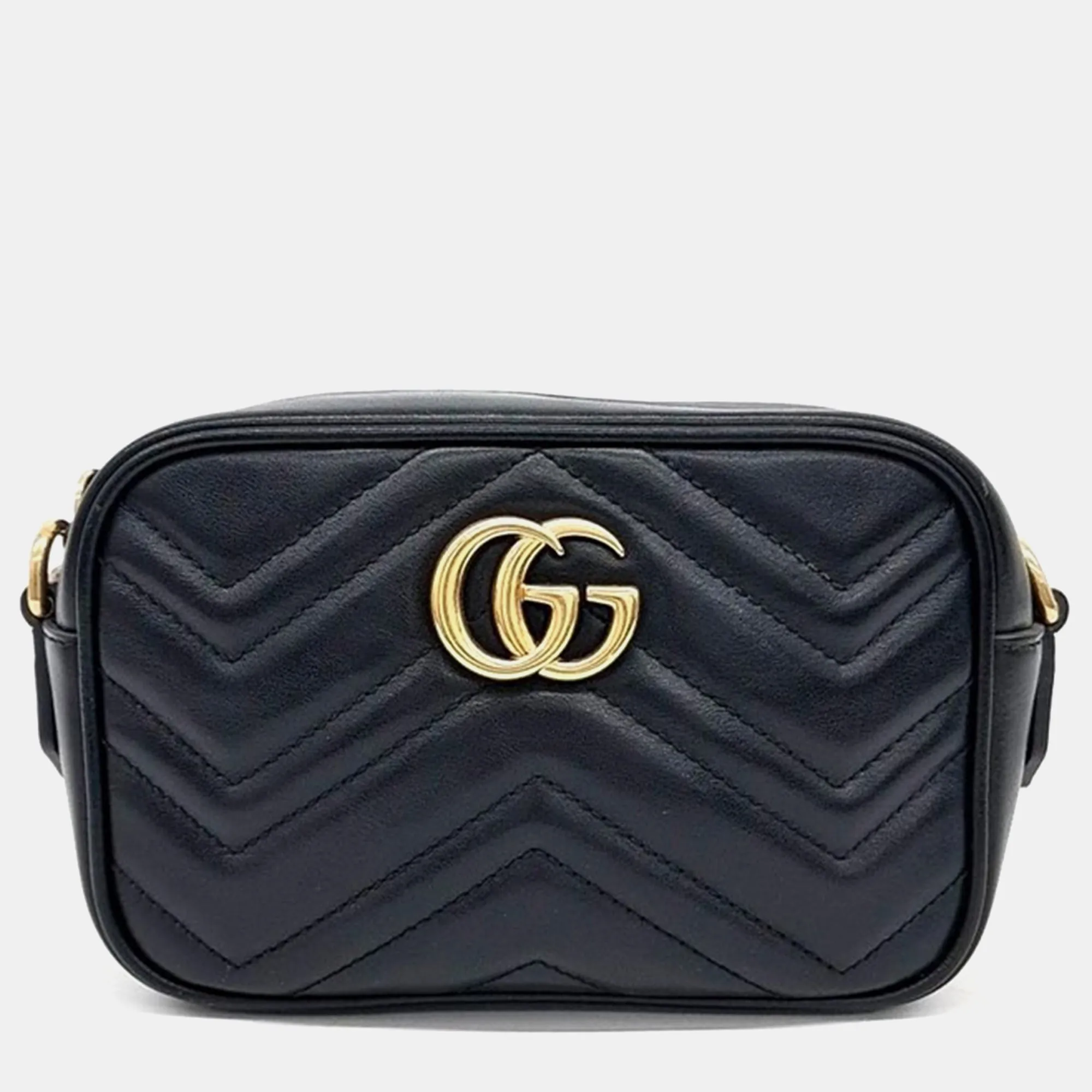 Black Calfskin Matelasse Mini GG Marmont Camera Crossbody Bag