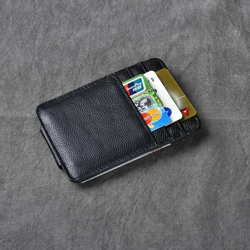 Black Leather Mens Front Pocket Wallet billfold Card Wallet Money Clip For Men