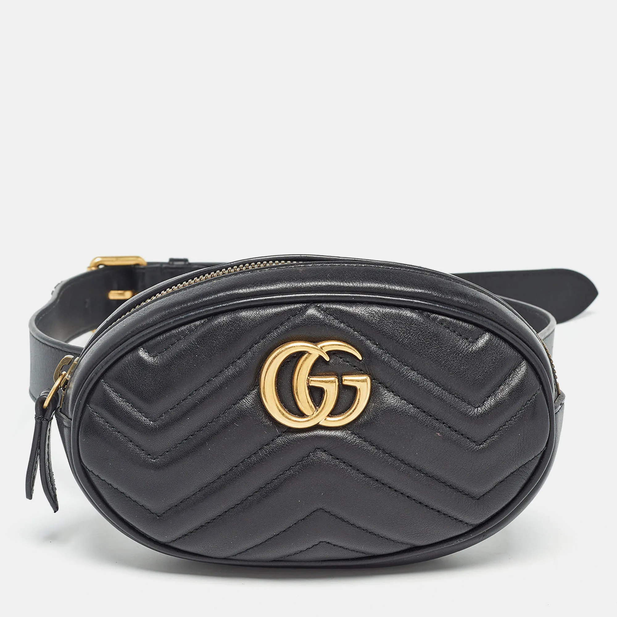 Black Matelass&eacute; Leather Mini GG Marmont Belt Bag