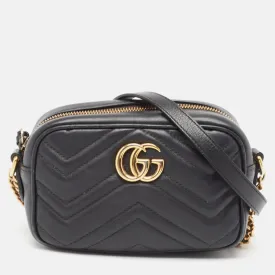 Black Matelass&eacute; Leather Mini GG Marmont Crossbody Bag