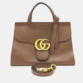 Brown Leather GG Marmont Tote Bag