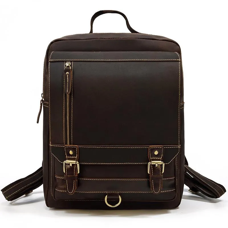 Casual Brown Mens Leather Large School Backpack Satchel Backpack Computer Backpack For Men