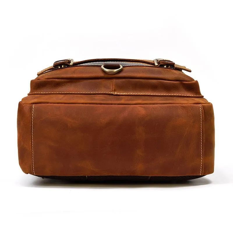 Casual Brown Mens Leather Large School Backpack Satchel Backpack Computer Backpack For Men