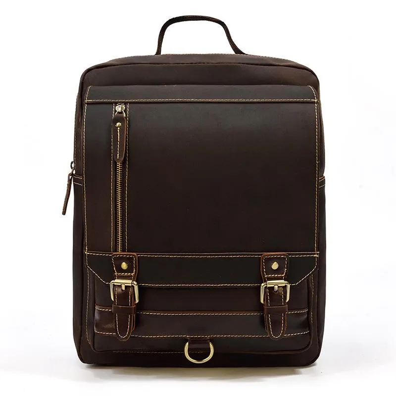 Casual Brown Mens Leather Large School Backpack Satchel Backpack Computer Backpack For Men