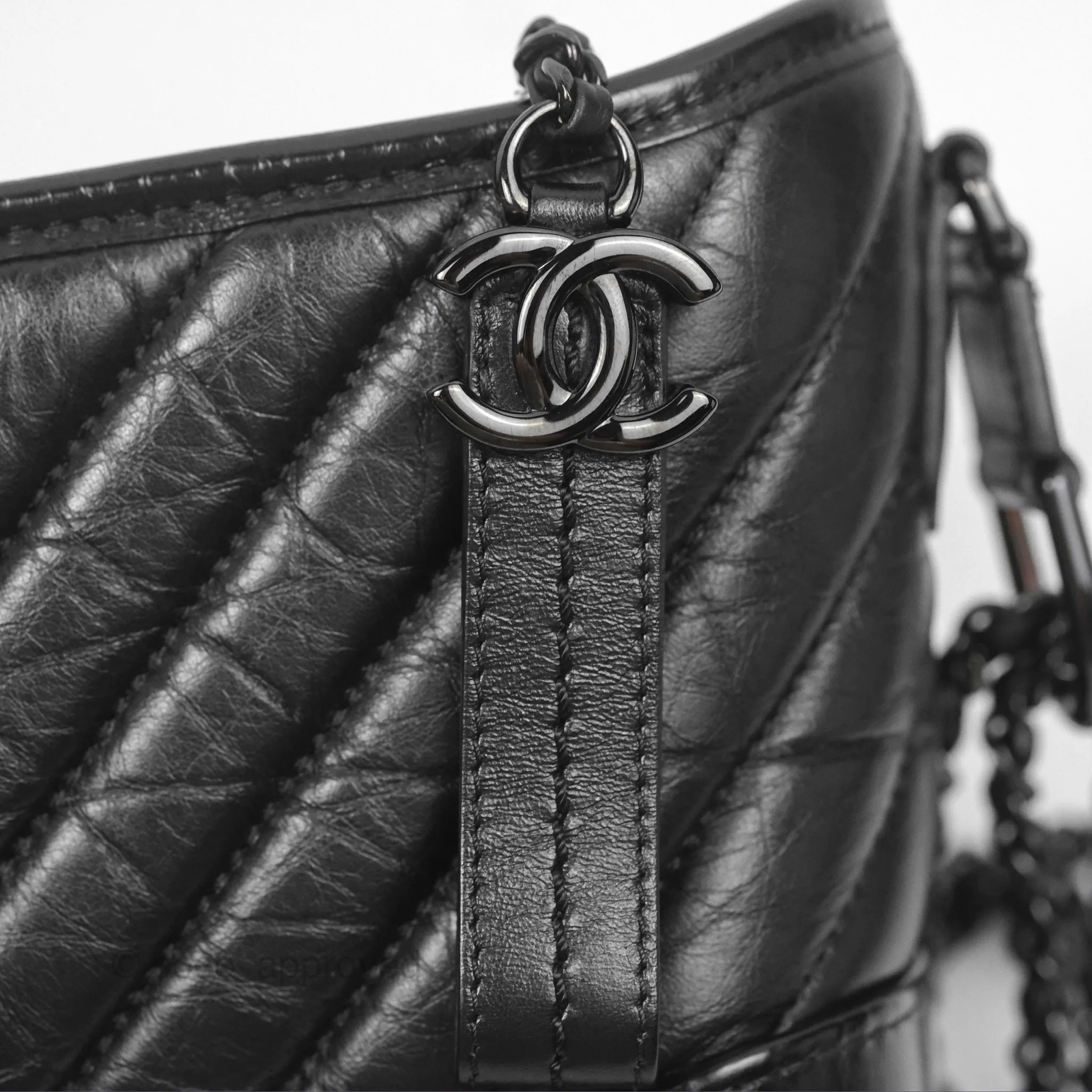 Chanel Chevron Small Gabrielle Hobo Calfskin So Black
