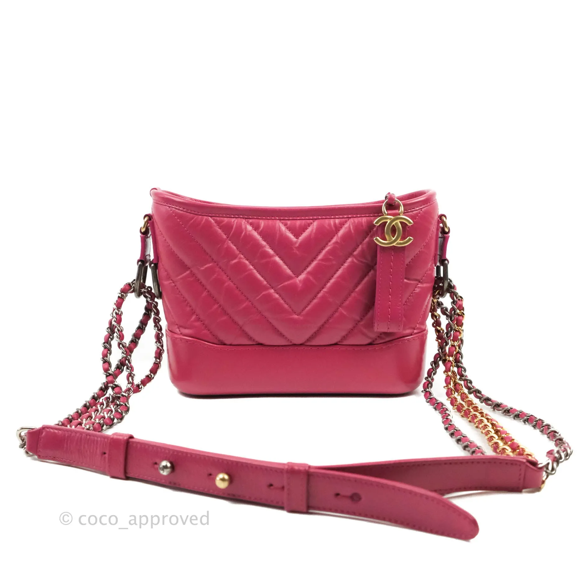 Chanel Chevron Small Gabrielle Hobo Dark Pink Calfskin Mixed Hardware