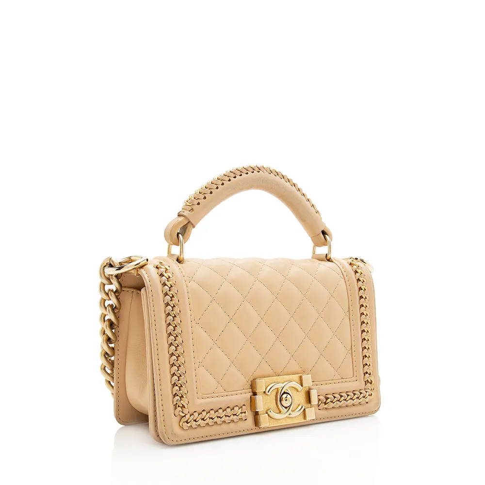 Chanel Lambskin Chain Top Handle Small Boy Bag (SHF-18238)