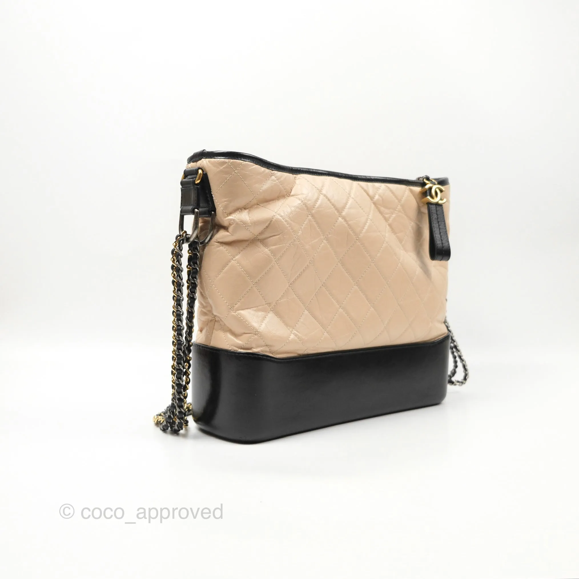 Chanel Large Gabrielle Hobo Beige Black Aged Calfskin Mixed Hardware