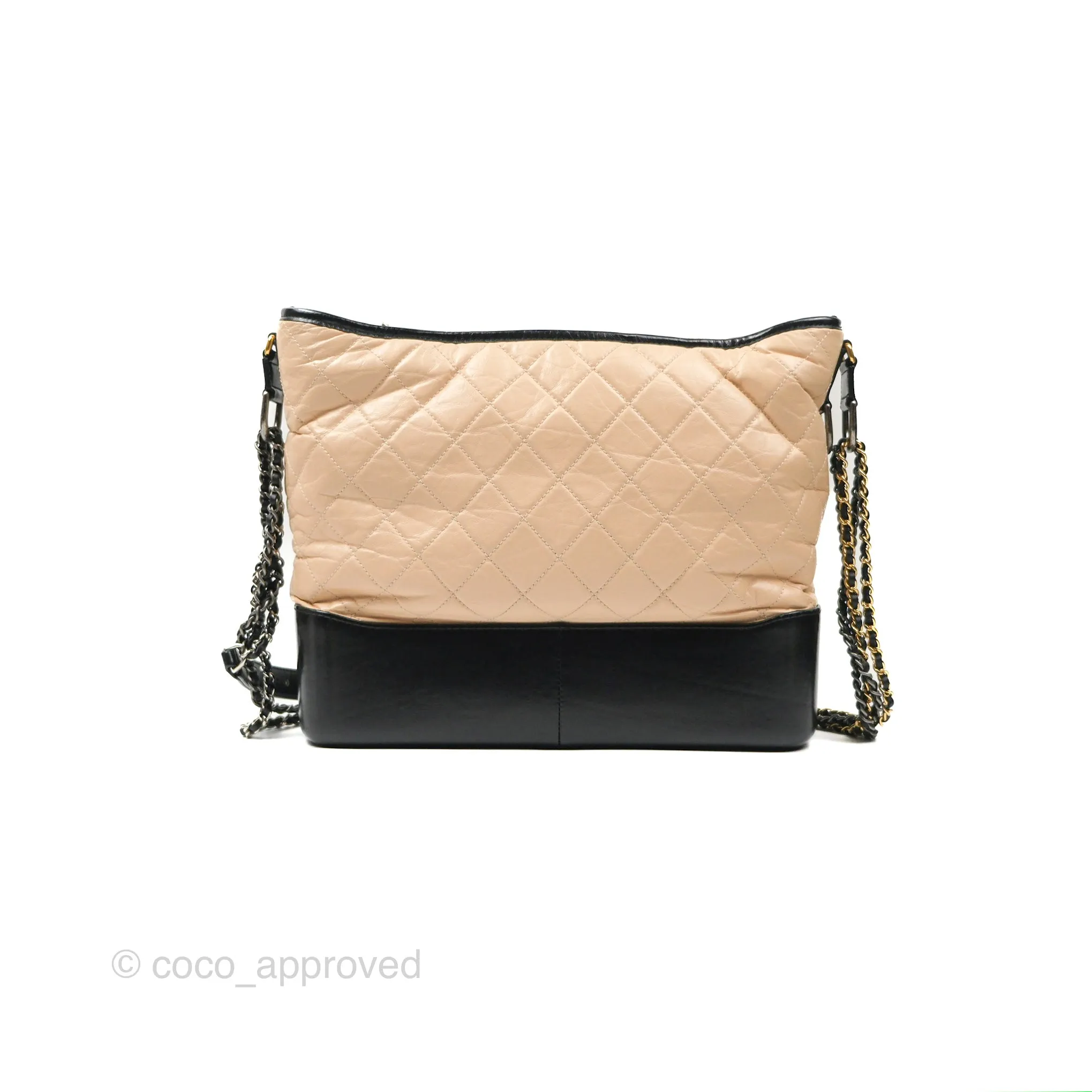 Chanel Large Gabrielle Hobo Beige Black Aged Calfskin Mixed Hardware