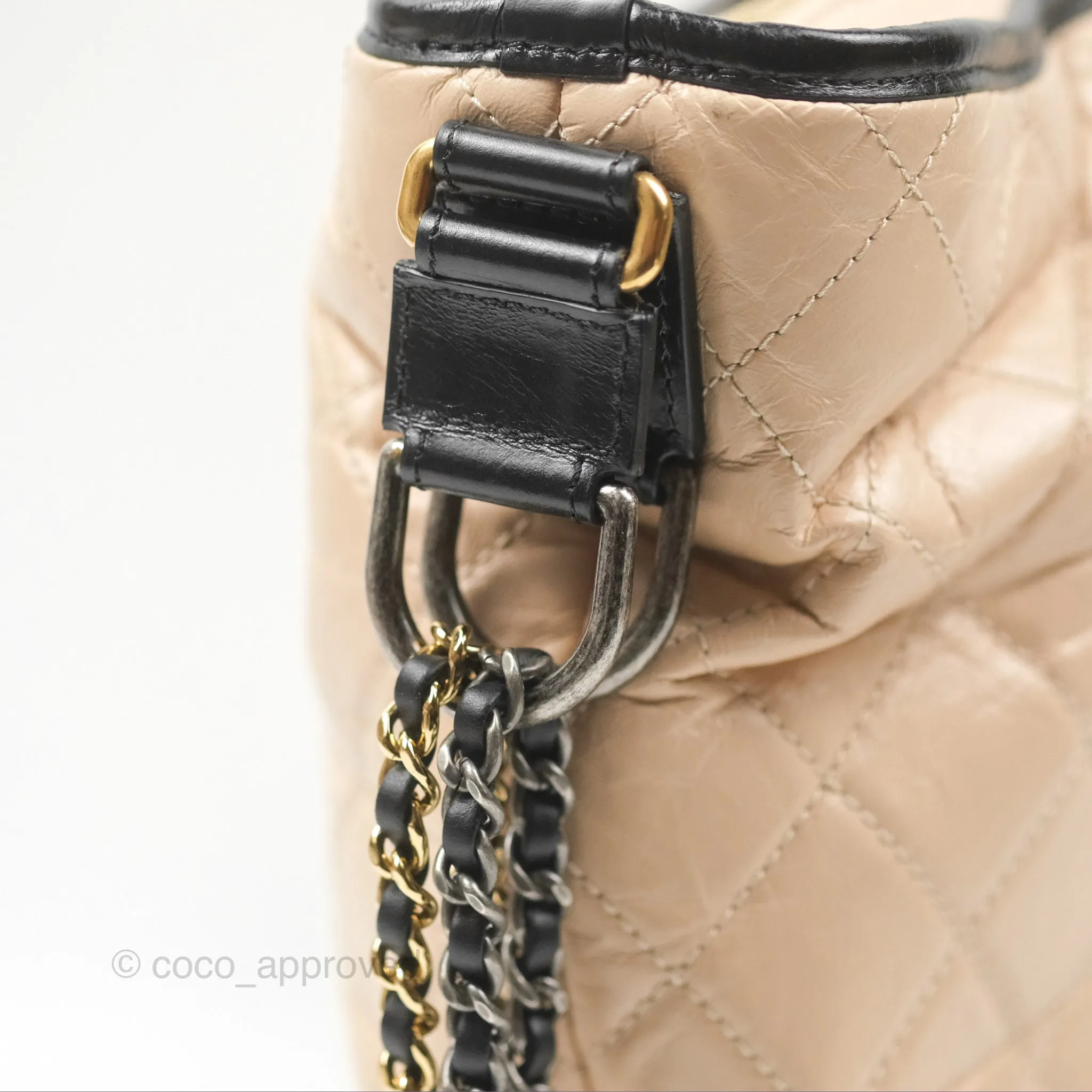 Chanel Large Gabrielle Hobo Beige Black Aged Calfskin Mixed Hardware