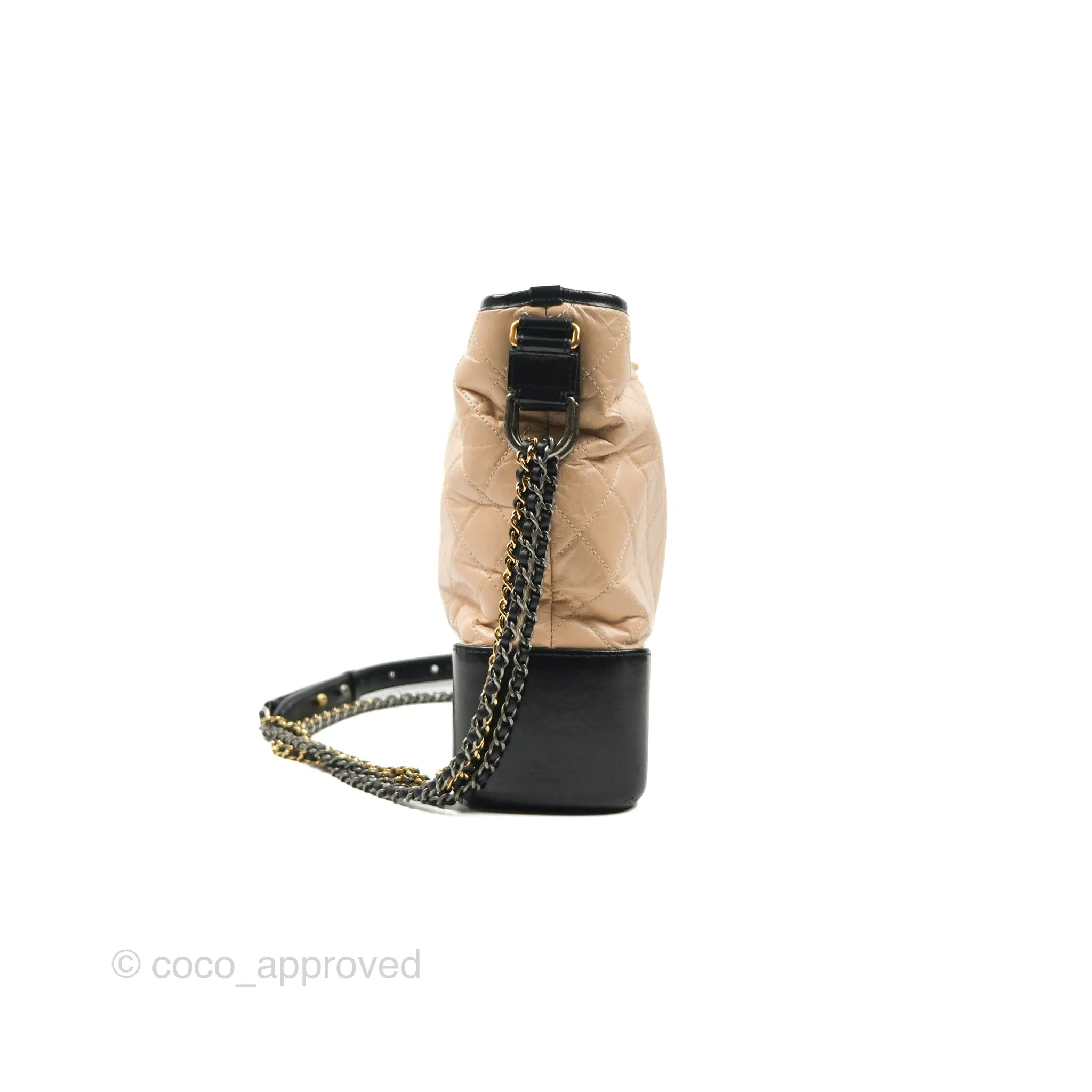 Chanel Large Gabrielle Hobo Beige Black Aged Calfskin Mixed Hardware