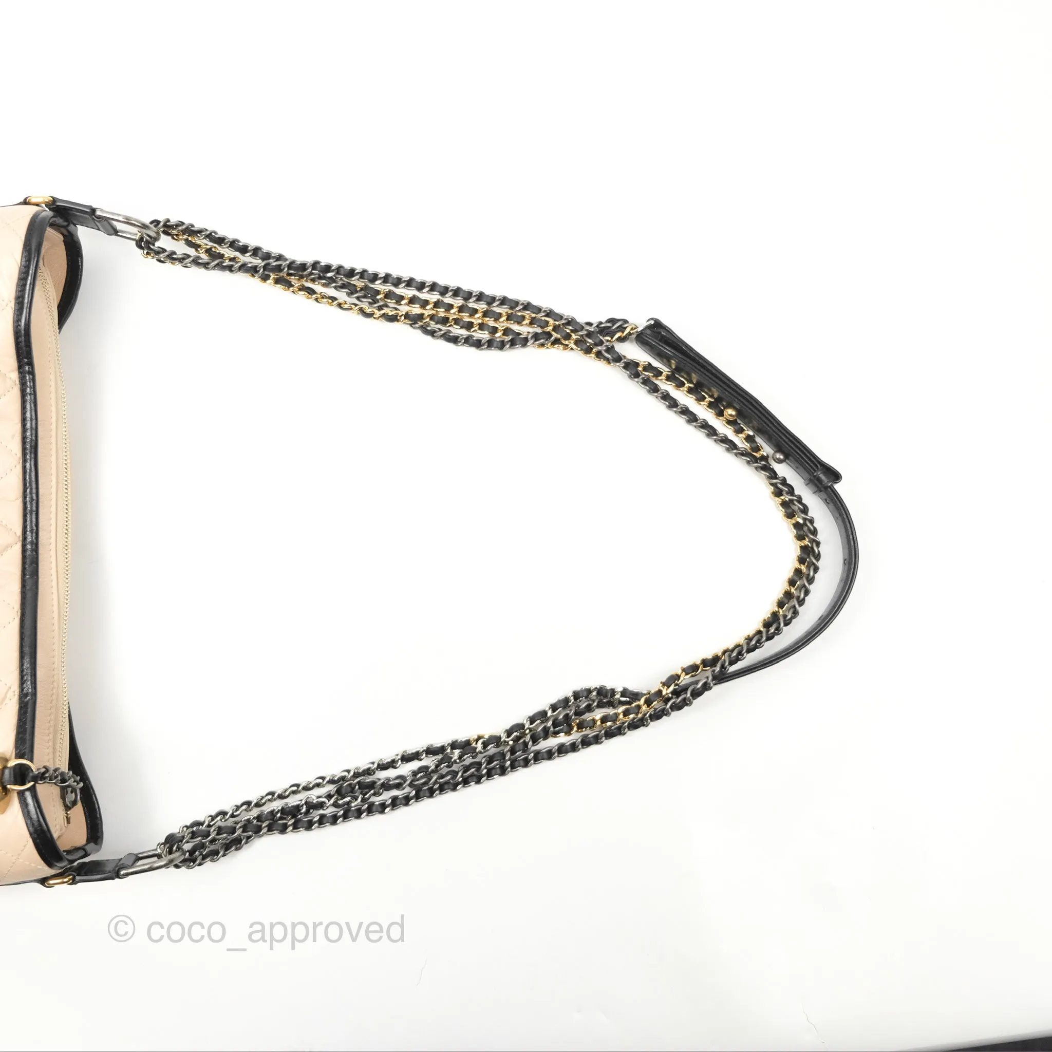 Chanel Large Gabrielle Hobo Beige Black Aged Calfskin Mixed Hardware