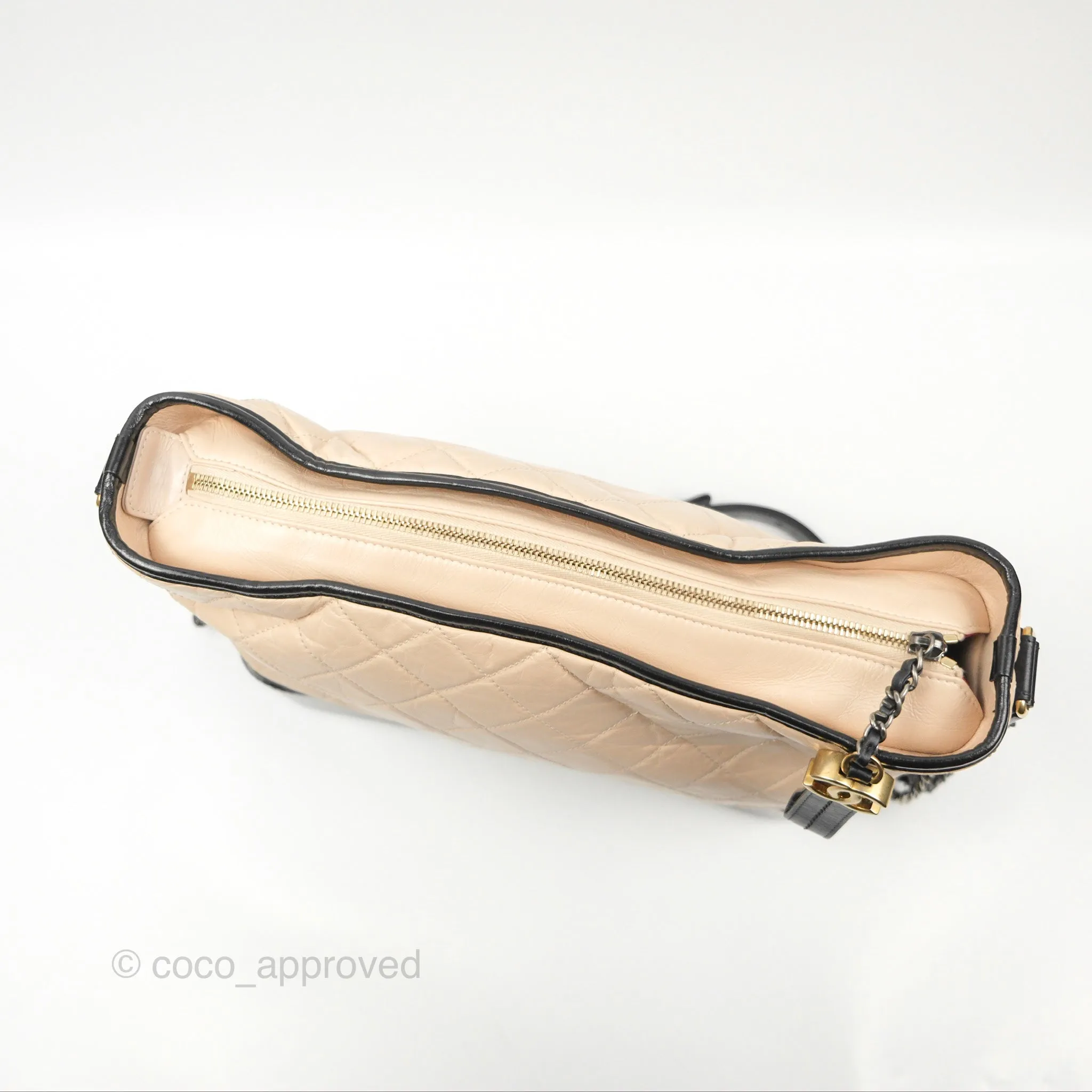 Chanel Large Gabrielle Hobo Beige Black Aged Calfskin Mixed Hardware