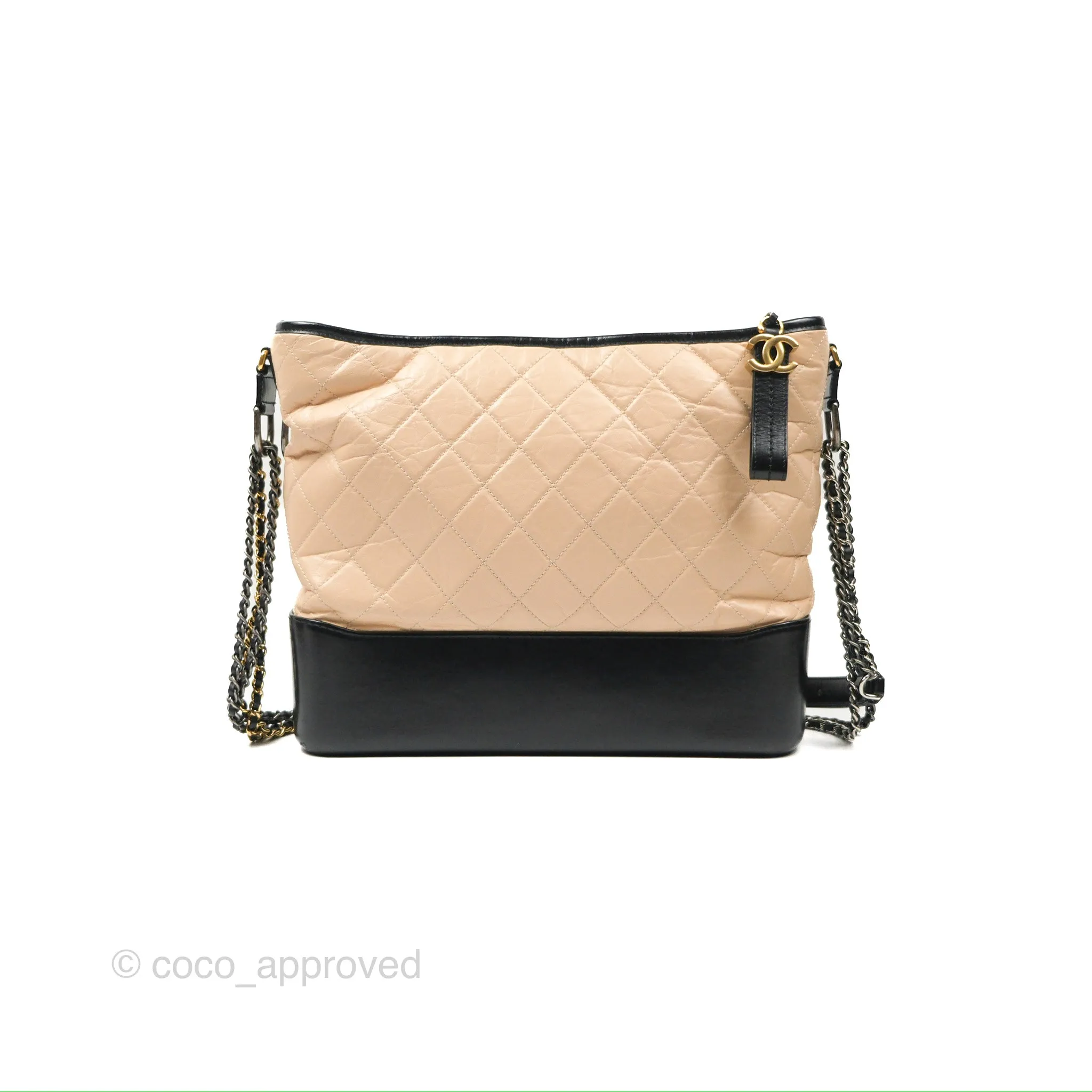 Chanel Large Gabrielle Hobo Beige Black Aged Calfskin Mixed Hardware