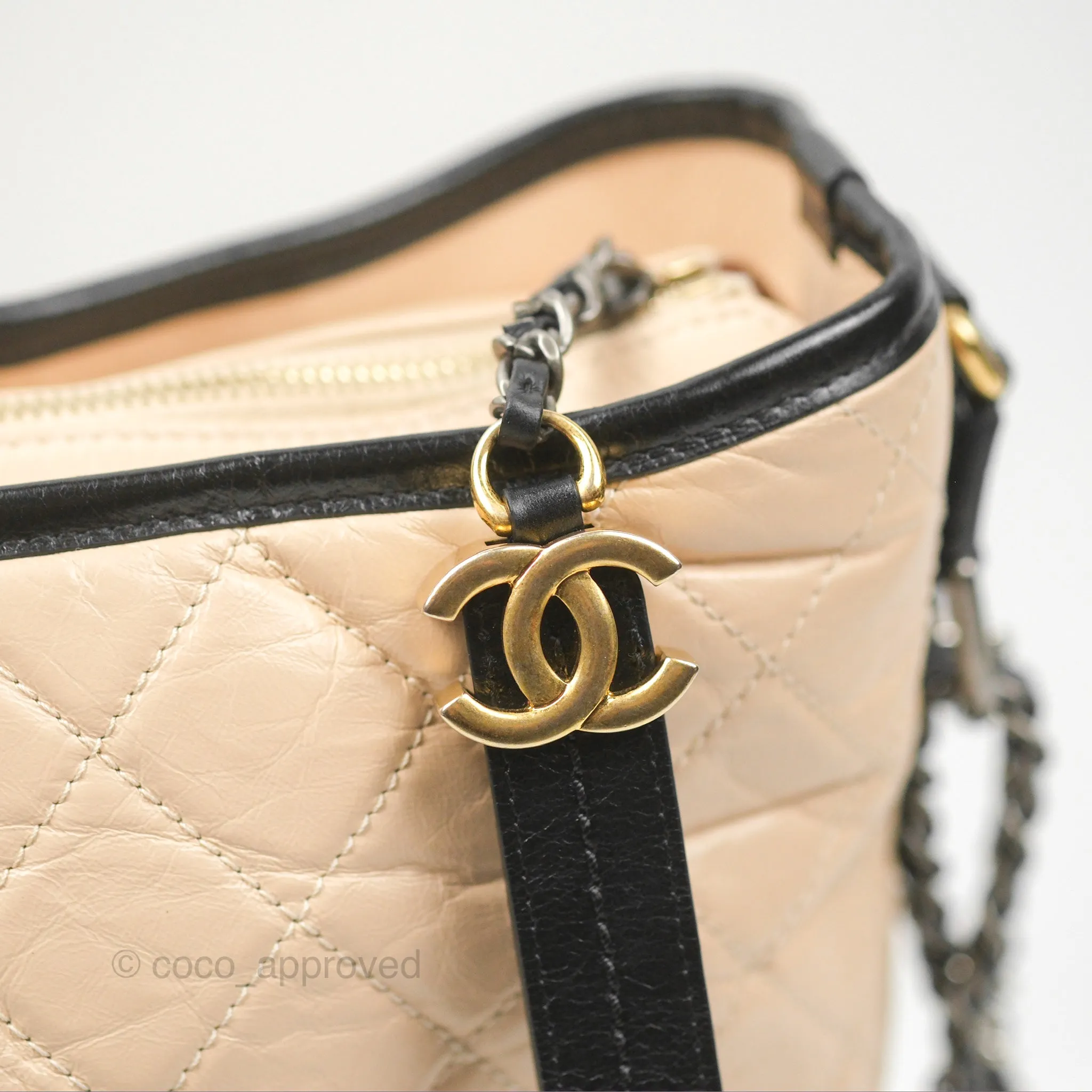 Chanel Large Gabrielle Hobo Beige Black Aged Calfskin Mixed Hardware