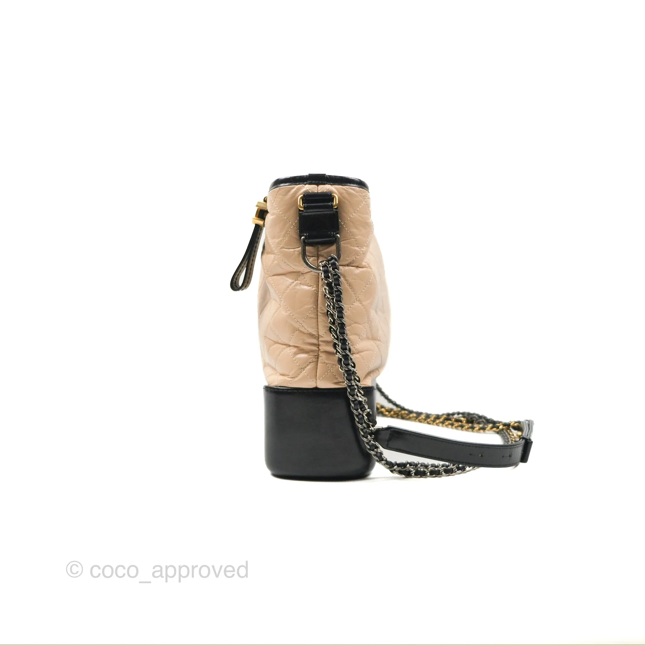 Chanel Large Gabrielle Hobo Beige Black Aged Calfskin Mixed Hardware