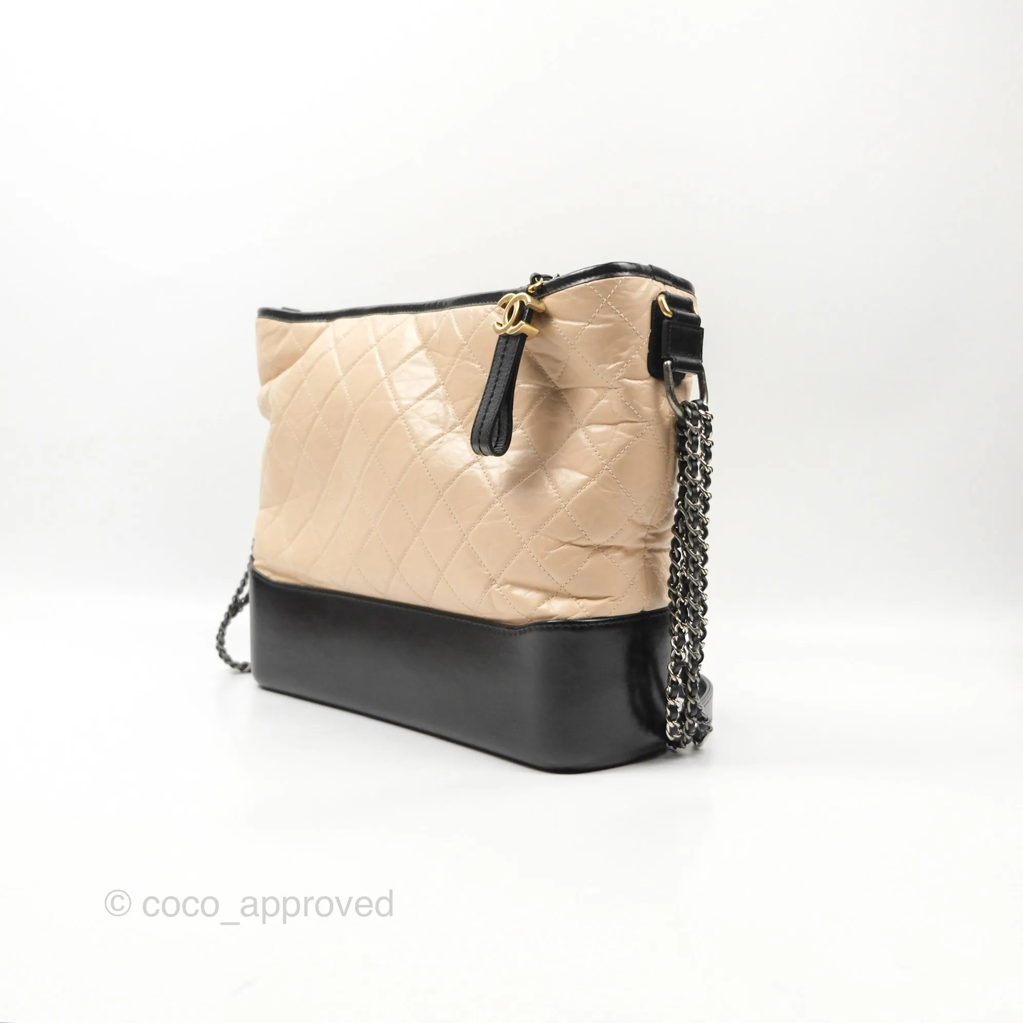 Chanel Large Gabrielle Hobo Beige Black Aged Calfskin Mixed Hardware