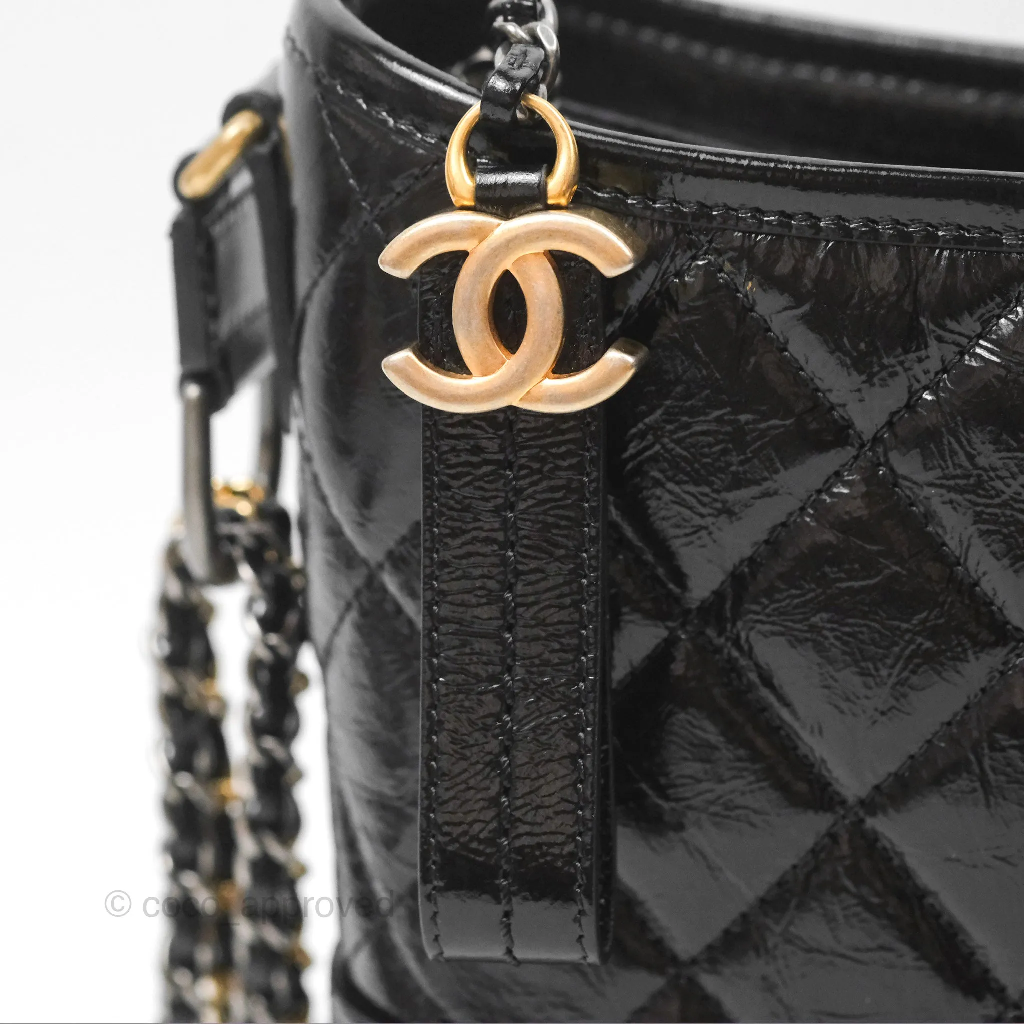Chanel New Medium Gabrielle Hobo Quilted Black Glazed Aged Calfskin