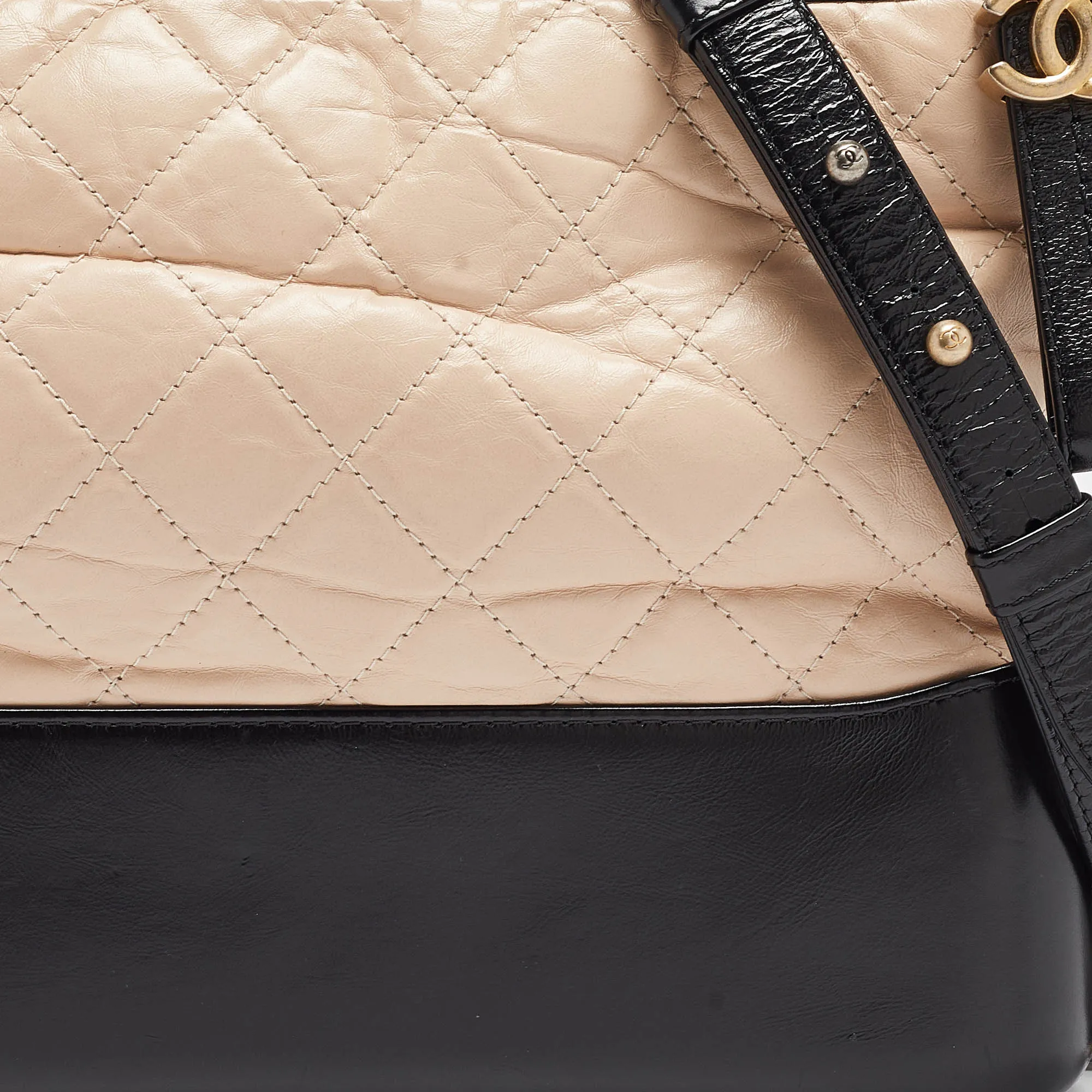 CHANEL Peach/Black Quilted Aged Leather Medium Gabrielle Bag