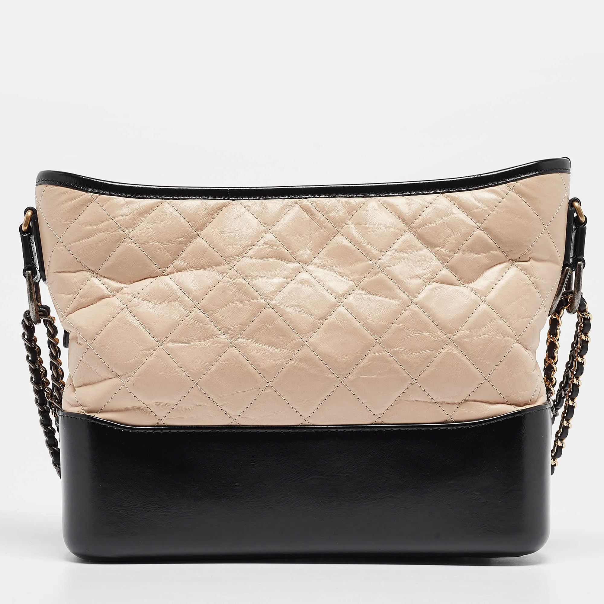 CHANEL Peach/Black Quilted Aged Leather Medium Gabrielle Bag