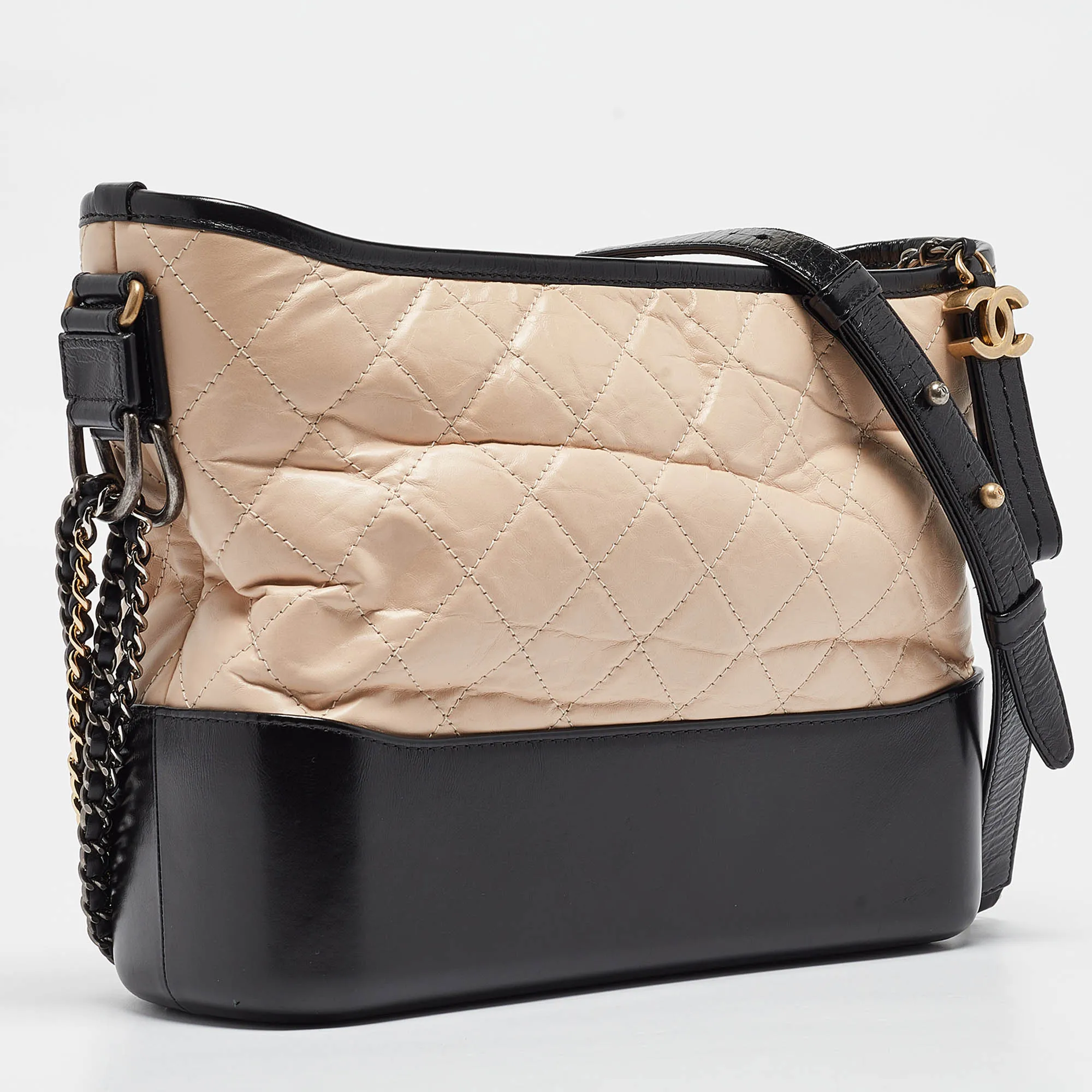 CHANEL Peach/Black Quilted Aged Leather Medium Gabrielle Bag