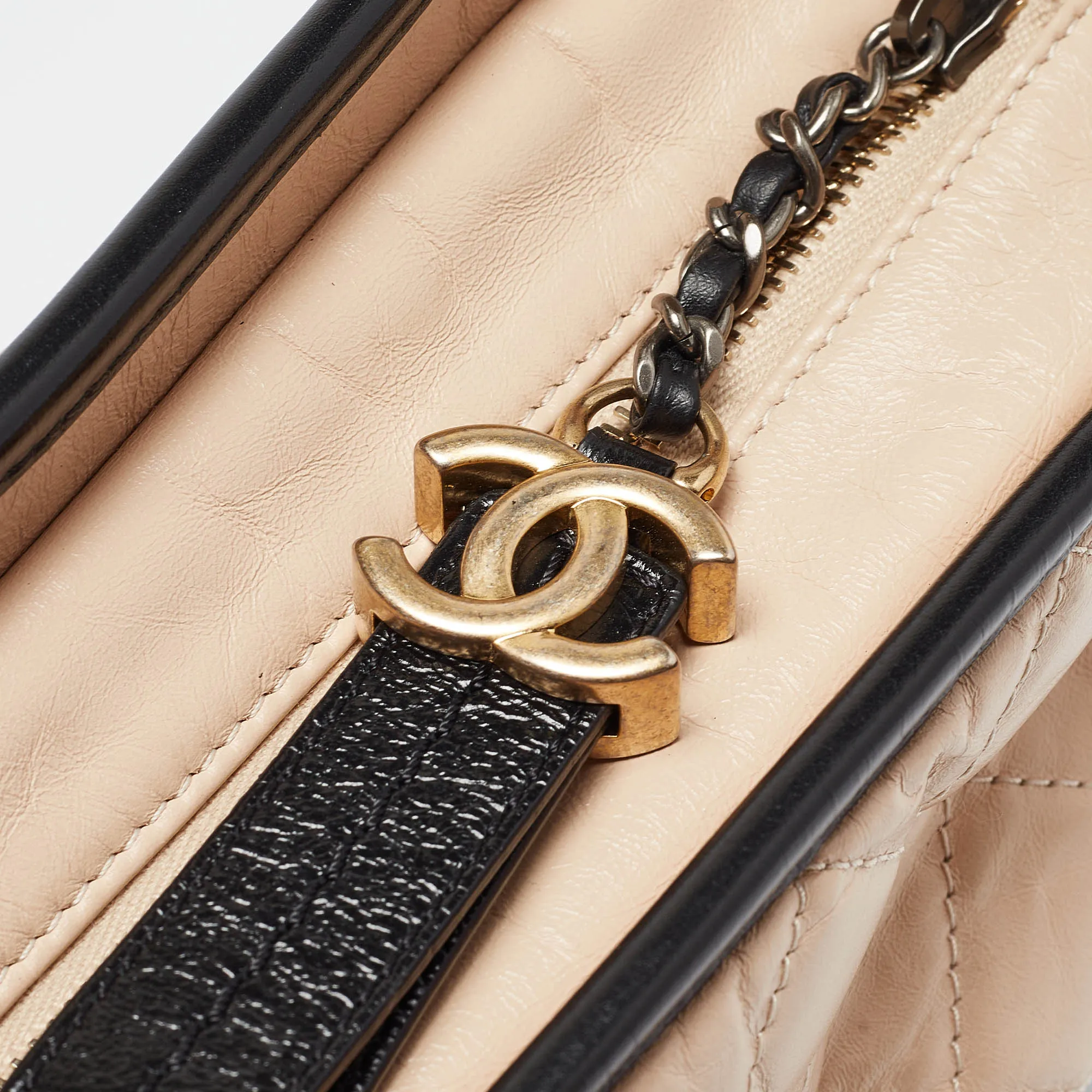 CHANEL Peach/Black Quilted Aged Leather Medium Gabrielle Bag