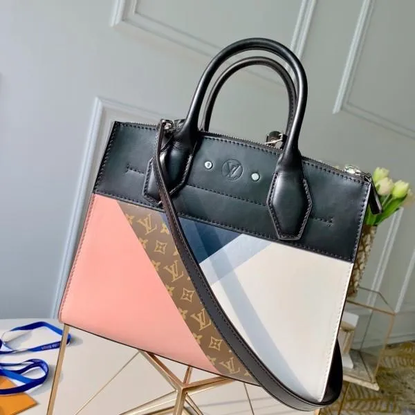 City Steamer Mm Top Handle Bag In Printed Calfskin Patchwork M53802 Pink 2019 Collection