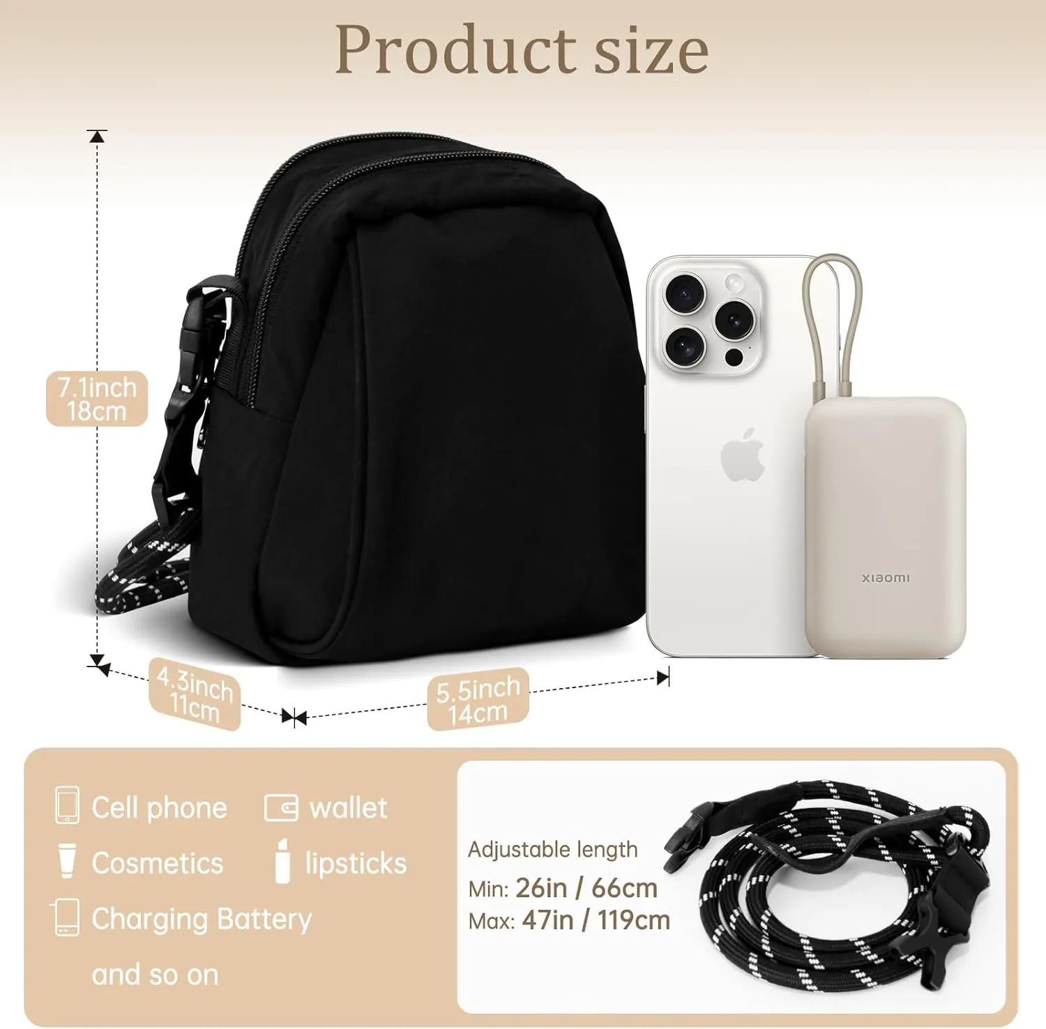 Crossbody Bag Sling Purse for Women Men Girls, Multi Position Cute Handbag Mini Clutch Purse with Zipper Closure