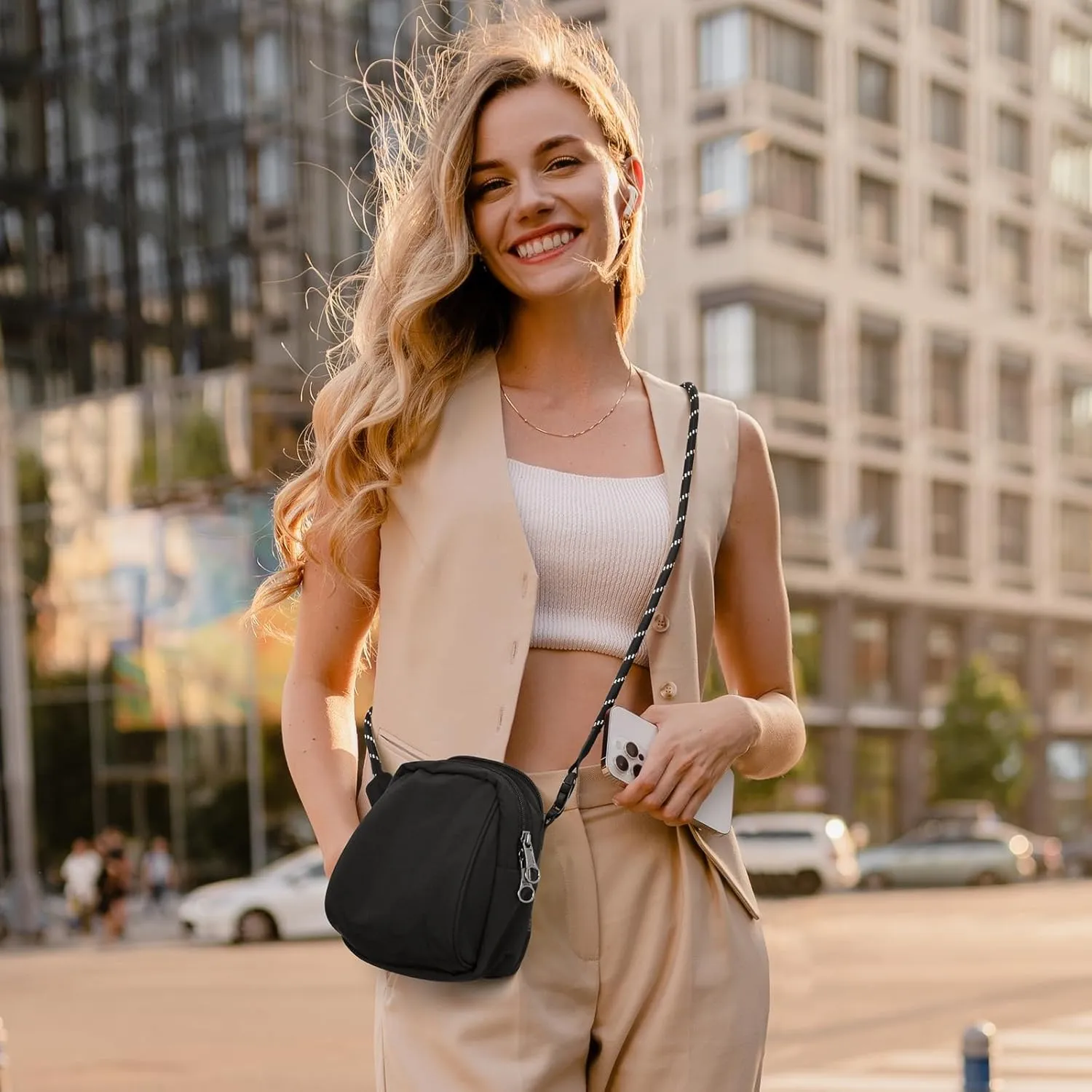 Crossbody Bag Sling Purse for Women Men Girls, Multi Position Cute Handbag Mini Clutch Purse with Zipper Closure