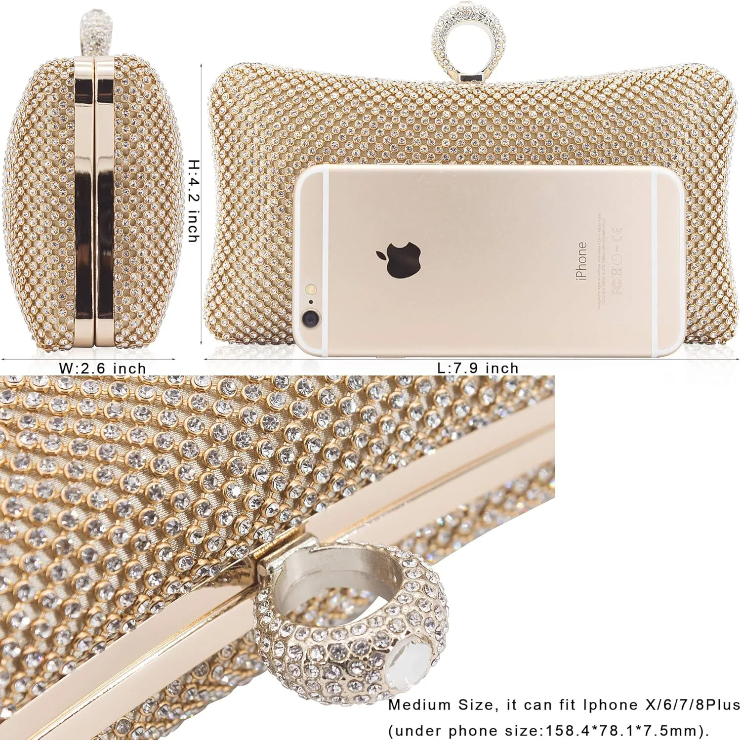 Dexmay Rhinestone Clutch Purse with Crystal Clasp Evening Handbag for Bridal Wedding Party