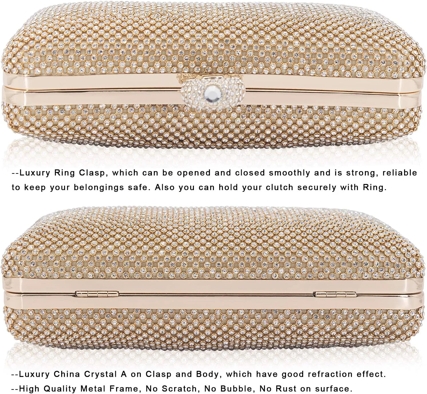 Dexmay Rhinestone Clutch Purse with Crystal Clasp Evening Handbag for Bridal Wedding Party
