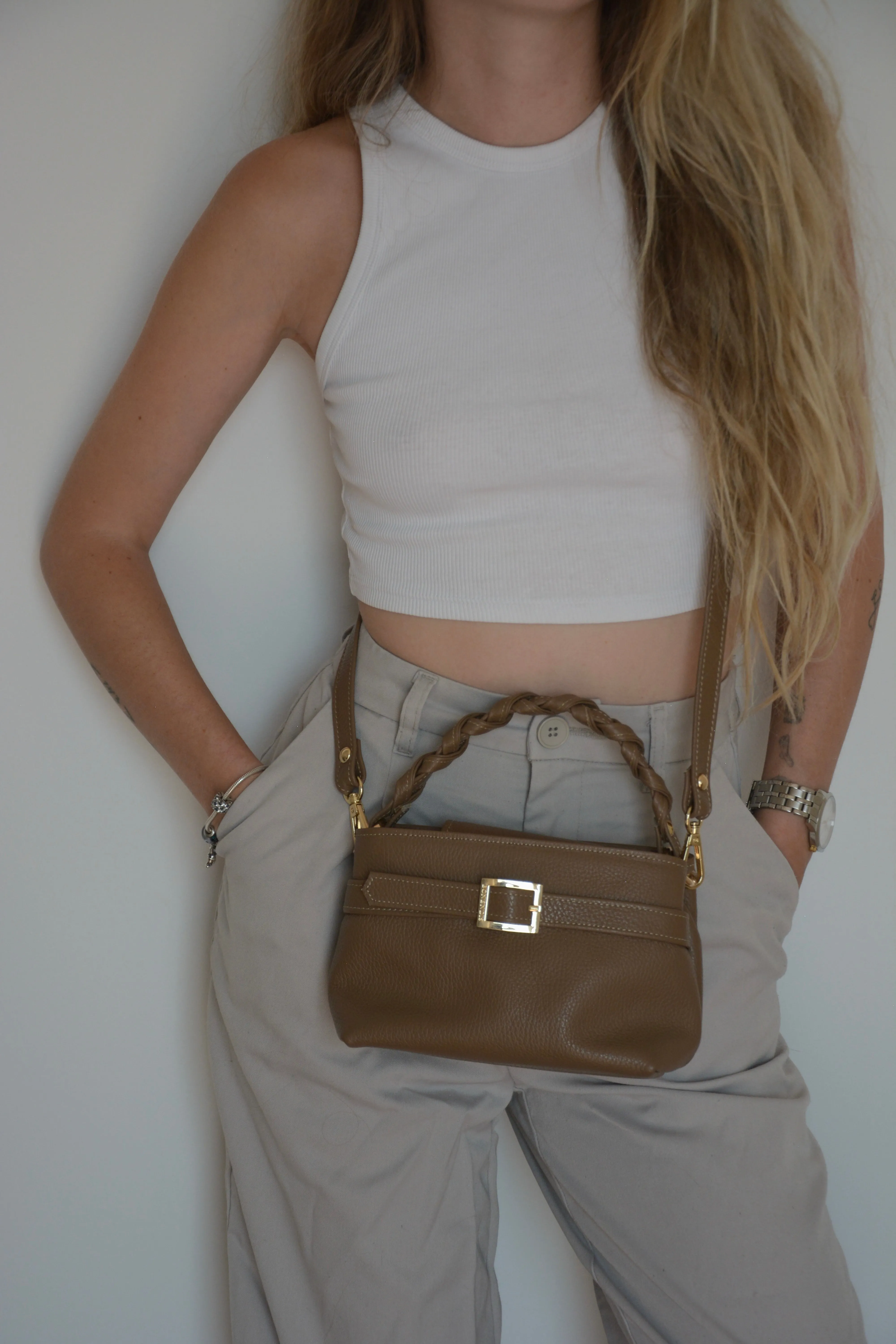 Emily 20 Leather Handbag- Taupe