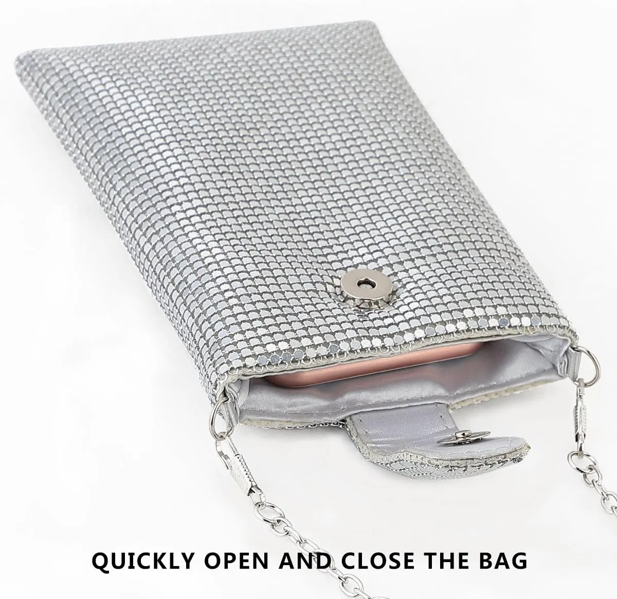 Evening Handbags Clutch Purses for Women Metal mesh Small Crossbody Bag Cell Phone Purse Wallet