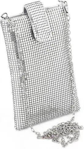 Evening Handbags Clutch Purses for Women Metal mesh Small Crossbody Bag Cell Phone Purse Wallet