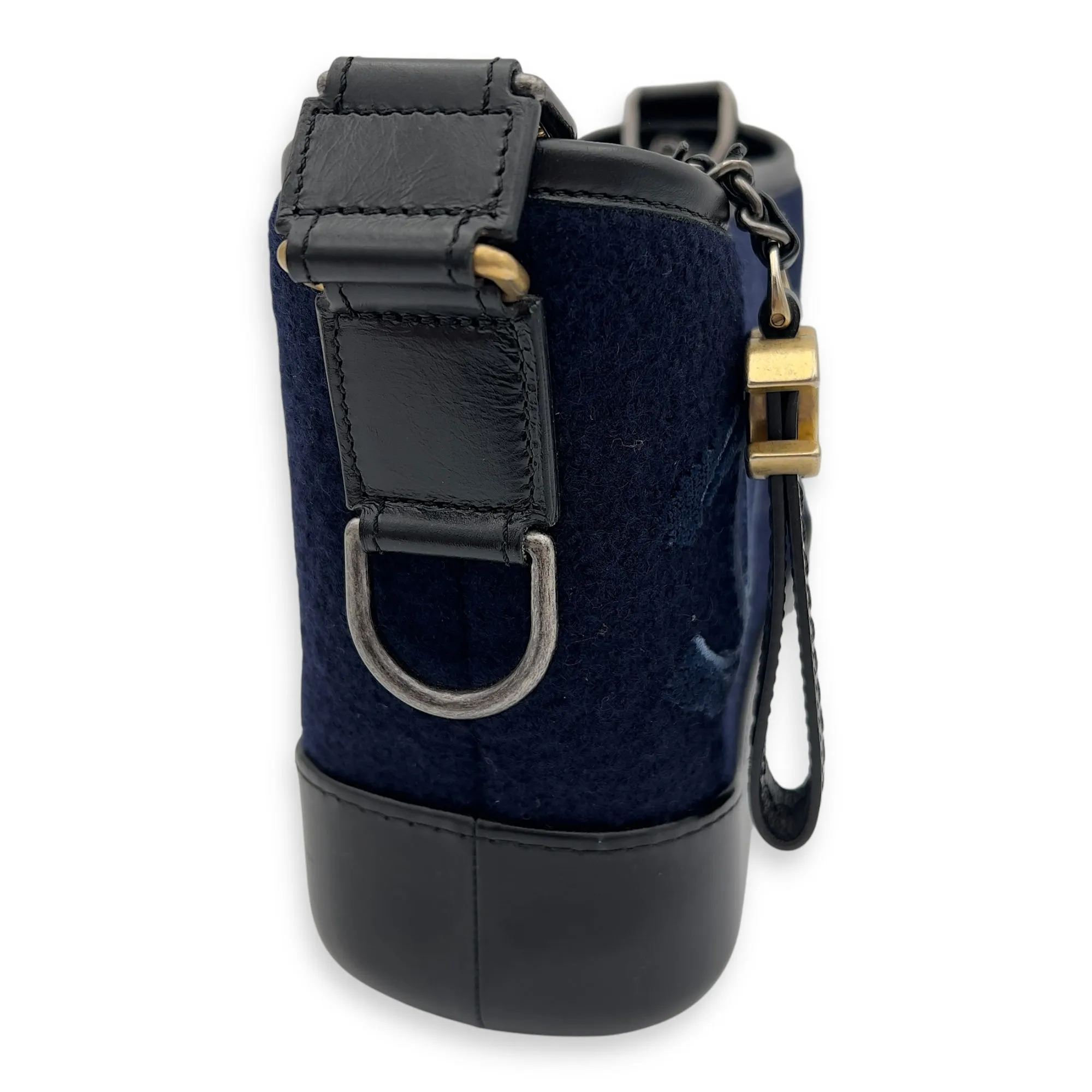 Gabrielle Small Blue Crossbody Bag in Felt Fabric, Mixed hardware