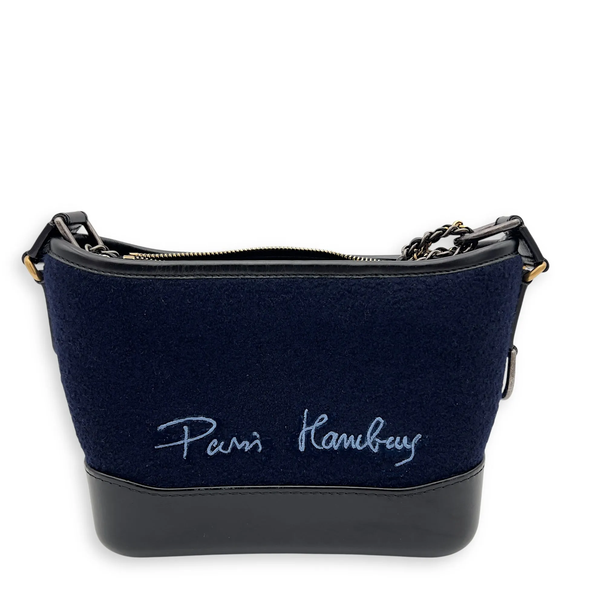 Gabrielle Small Blue Crossbody Bag in Felt Fabric, Mixed hardware