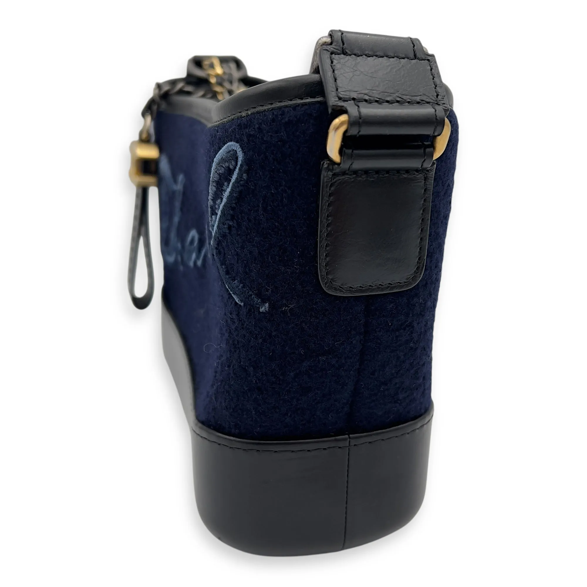 Gabrielle Small Blue Crossbody Bag in Felt Fabric, Mixed hardware