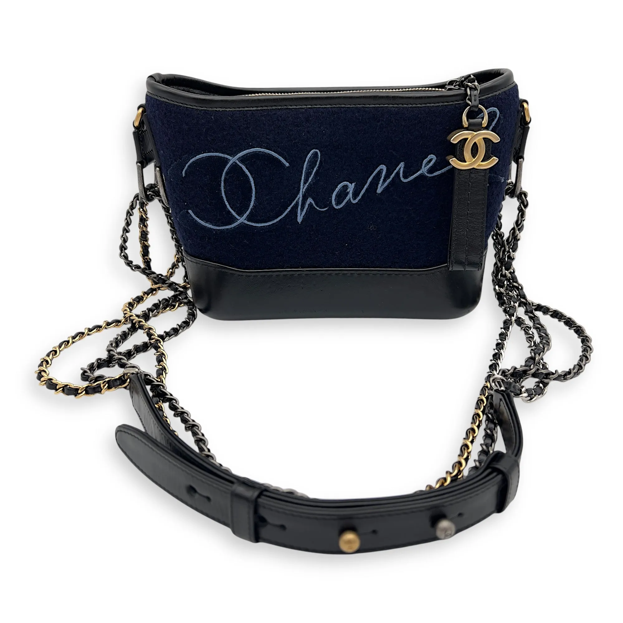 Gabrielle Small Blue Crossbody Bag in Felt Fabric, Mixed hardware