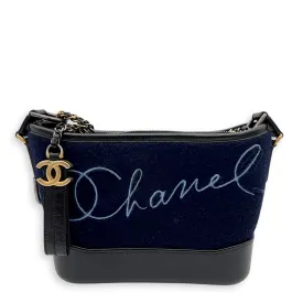 Gabrielle Small Blue Crossbody Bag in Felt Fabric, Mixed hardware