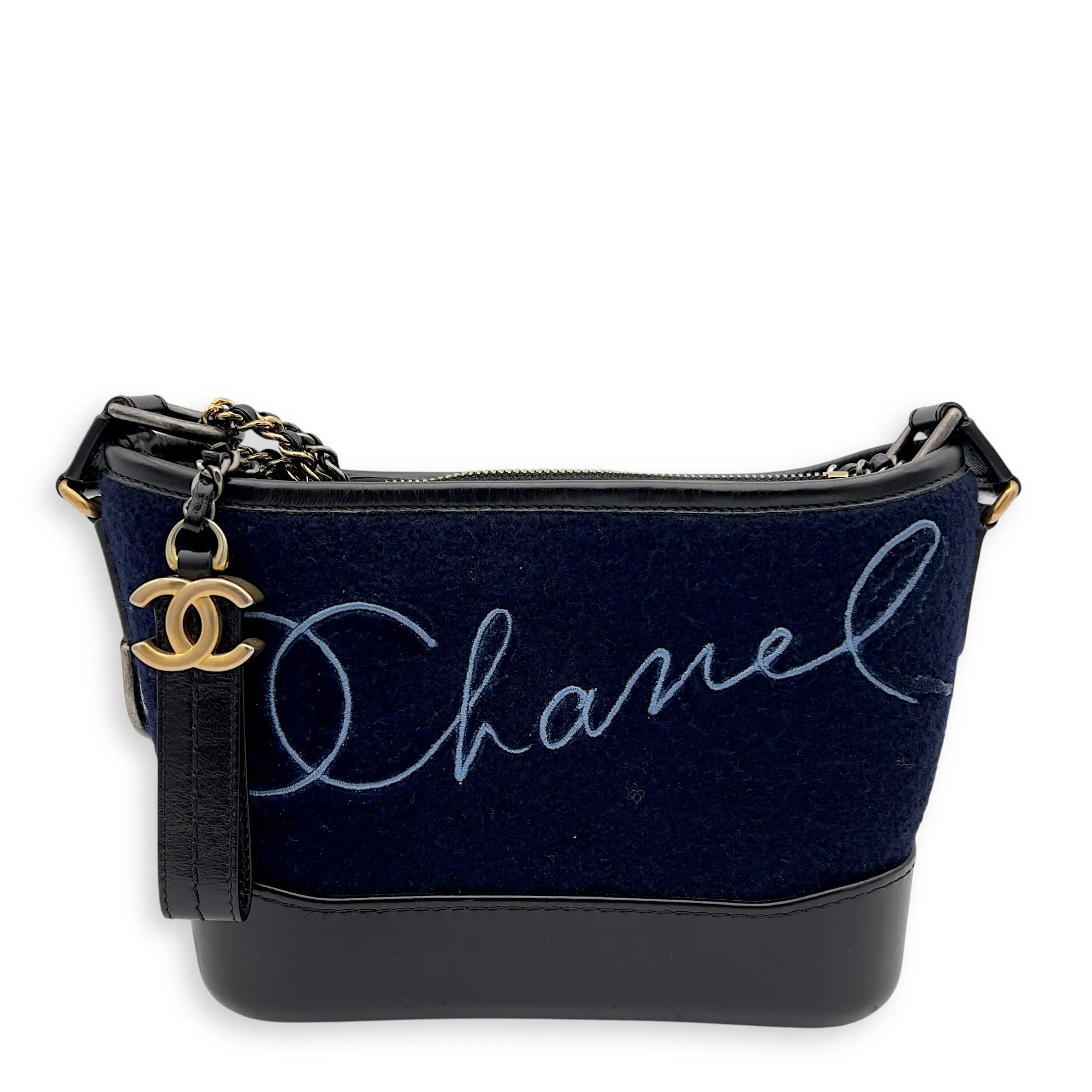 Gabrielle Small Blue Crossbody Bag in Felt Fabric, Mixed hardware