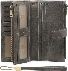 GOIACII Womens Wallets Large Capacity Credit Card Holder Rfid Wallet Women Double Zipper Pocket Leather Bifold Ladies Wristlet Clutch Wallet