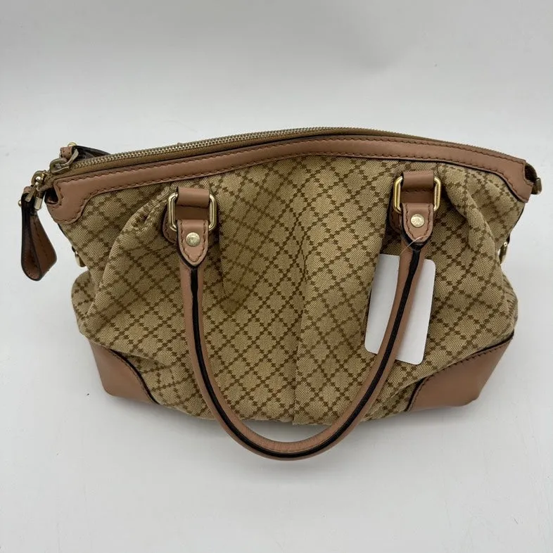 Gucci Beige Canvas Leather Two-Way HandBag Medium