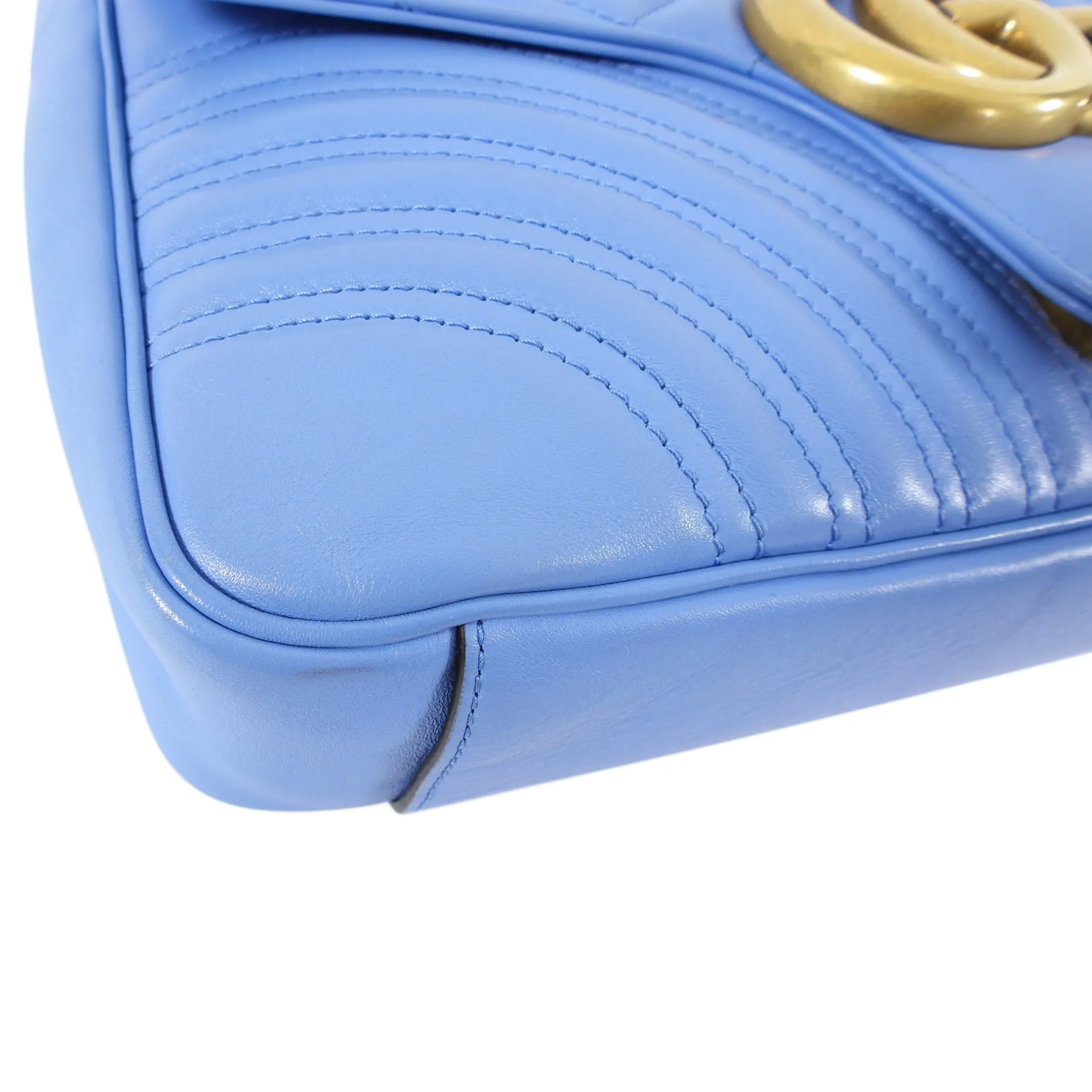 Gucci Blue Leather Medium Quilted Marmont Shoulder Bag
