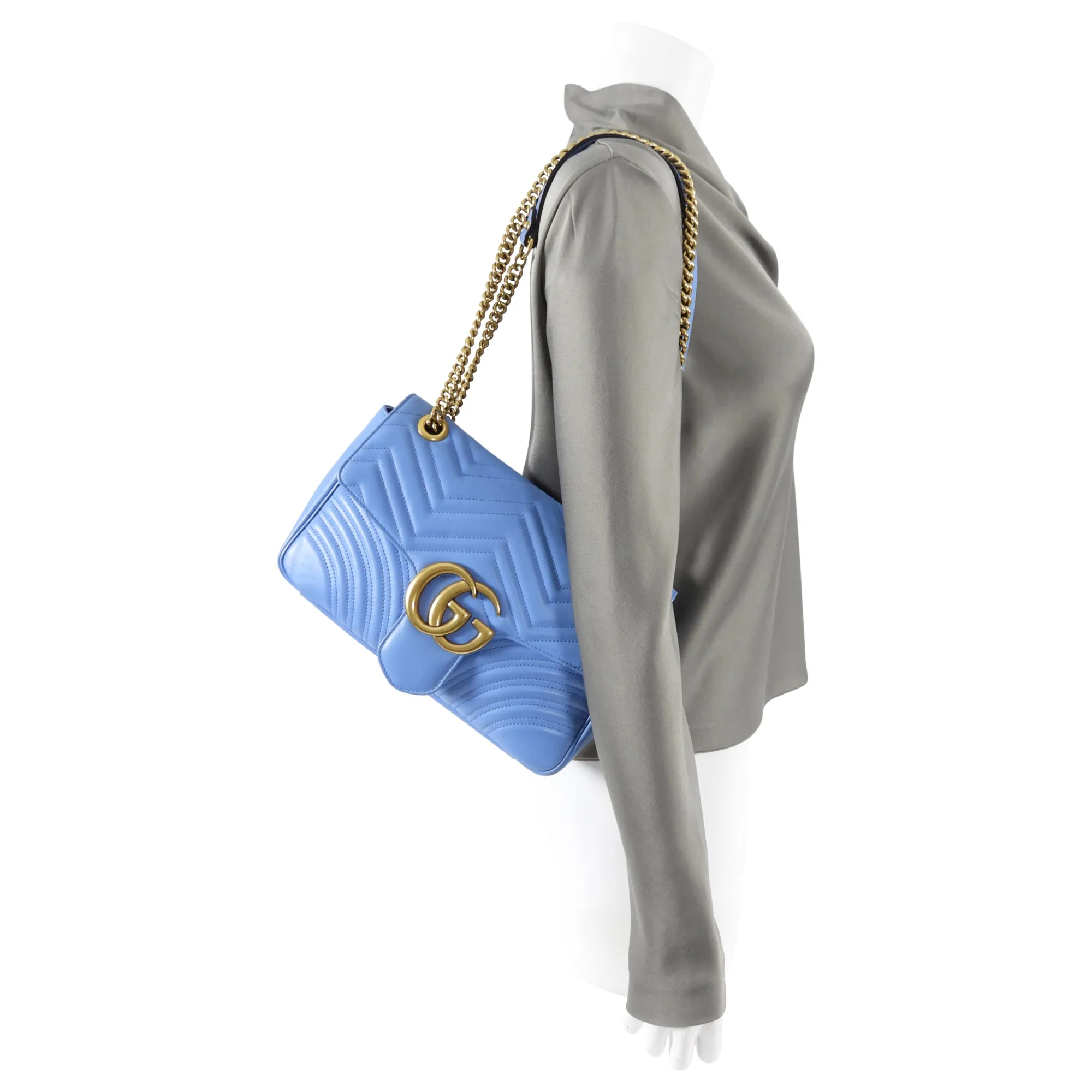 Gucci Blue Leather Medium Quilted Marmont Shoulder Bag