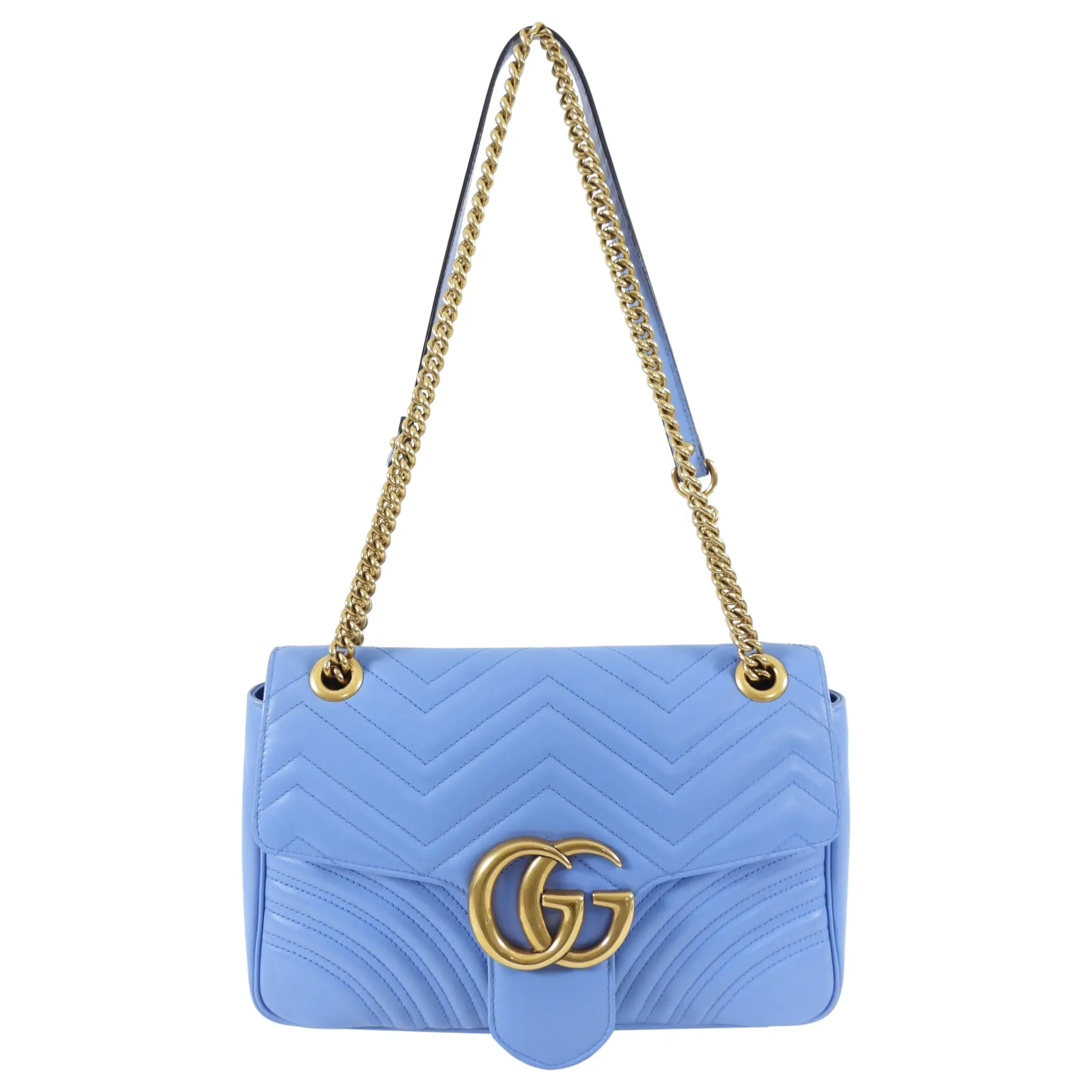 Gucci Blue Leather Medium Quilted Marmont Shoulder Bag